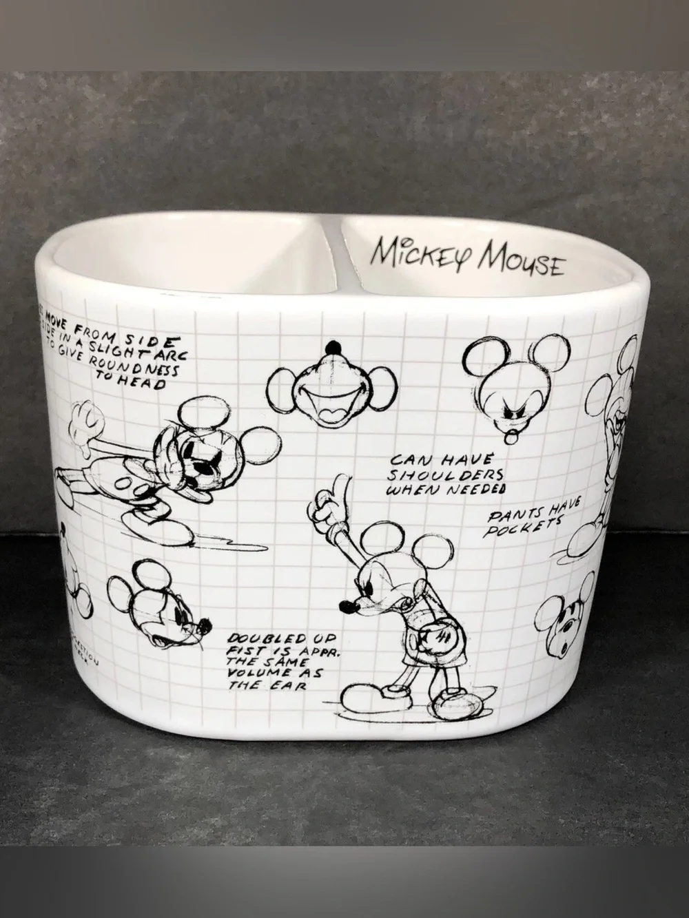 Disney Sketchbook Mickey Mouse White Ceramic Bathroom Toothbrush Holder New NWT
